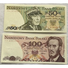 POLAND 1983 - 1986 . FIFTY 50 and ONE HUNDRED 100 ZLOTYCH BANKNOTES